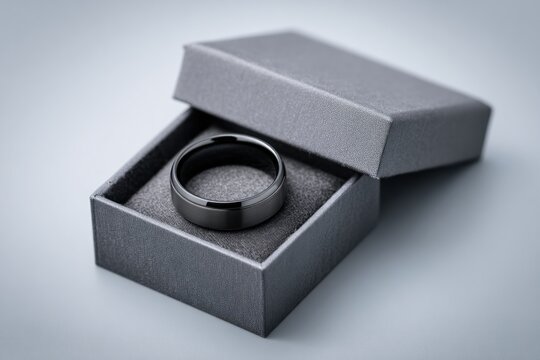 Black ring in gray gift box