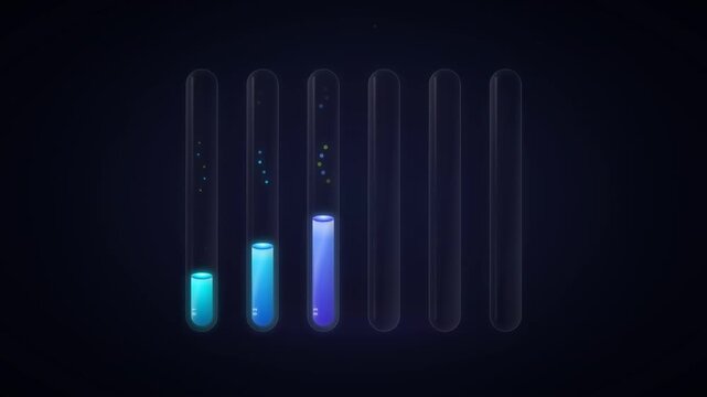 Animated bar chart with glowing gradient columns filling upward in ascending growth sequence
