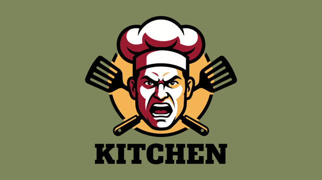 Angry Chef Face Vector Illustration Kitchen