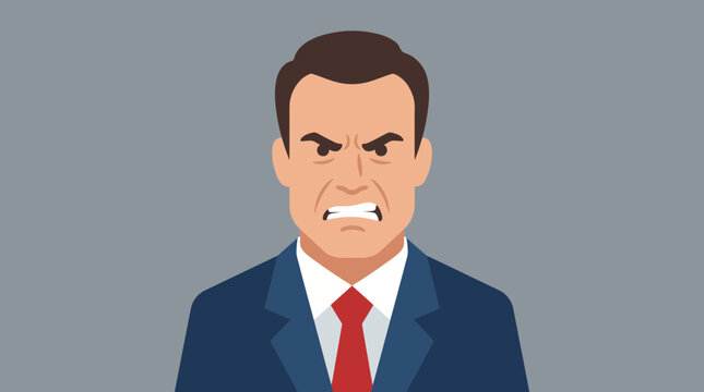 Angry Businessman Face Vector Illustration Suit