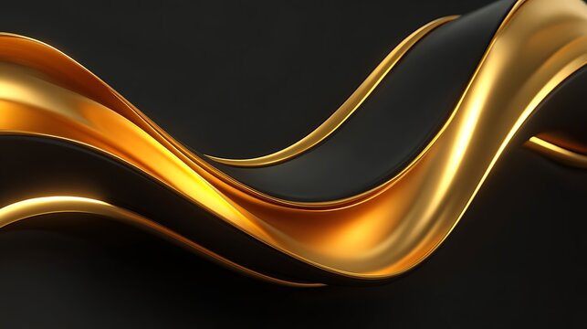 Amber Gold Abstract 3D Spiral on Black Background, Elegant Metallic Design