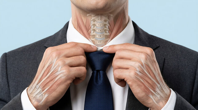 Anatomical visualization of cervical spine and hand muscles on a man