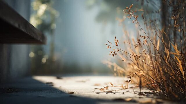 Golden grass casting long shadows in low sunlight.