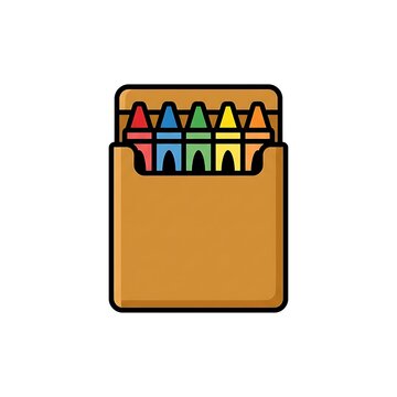 Box of Crayons with Multicolored Tips Facing Upwards Against White Background