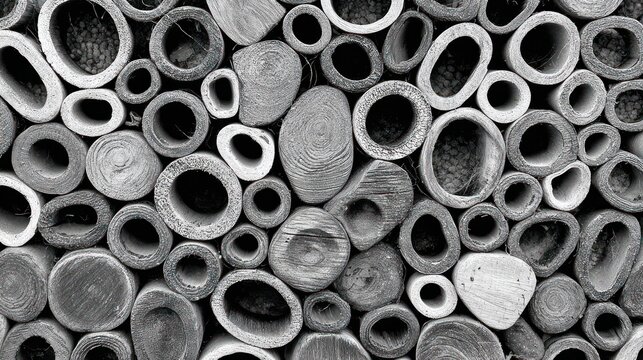 Abstract black and white background with multiple wood cut textures