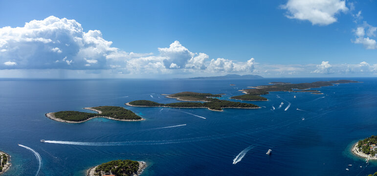 Panoramic view from above on Pakleni islands near Hvar in Croatia