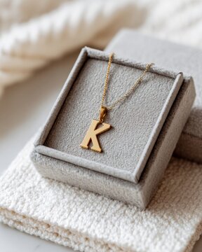 Gold initial necklace letter K closeup