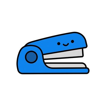 Cute Cartoon Blue Stapler with Happy Face Illustration