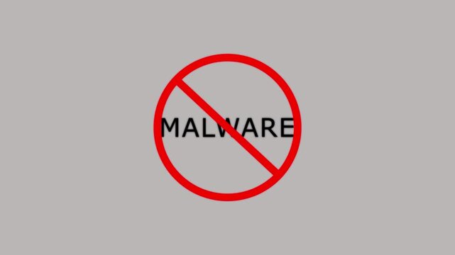 Cyber security warning no malware symbol red text prohibition sign digital threat alert protection concept. No Malware Prohibition Sign Animation