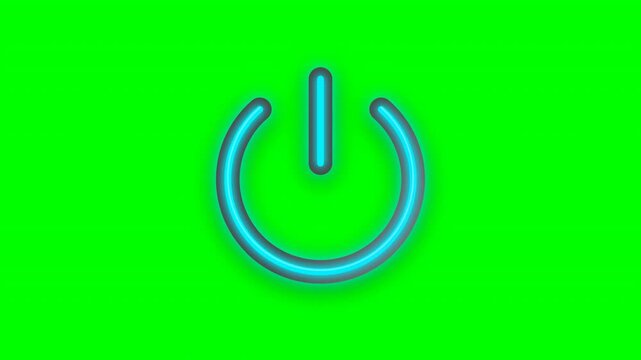 Power button icon glowing on chroma key green screen for electronics marketing