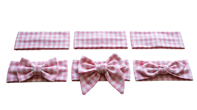 Set of pink gingham fabric bows and strips