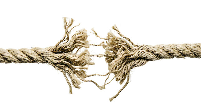 Close-up of frayed rope with torn fibers