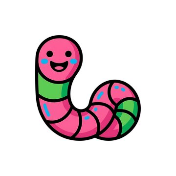 Cute Pink Cartoon Worm with Green Stripes and a Happy Face