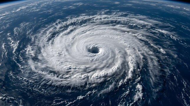 Satellite view of a powerful hurricane over the ocean