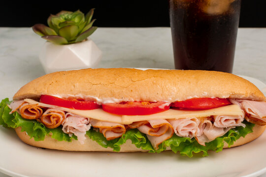  turkey  sub  served  top with swiss cheese