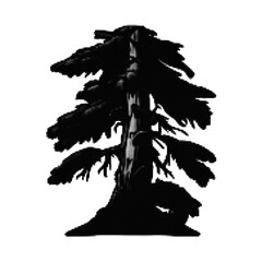 Black silhouette tree with full leaves and branches illustration © All STAR