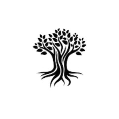 Black and white tree icon with detailed roots and branches illustration © All STAR