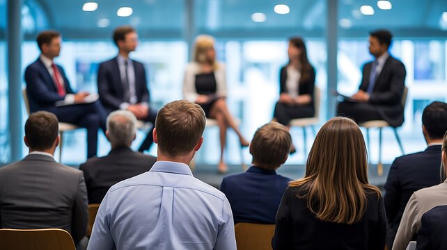  Business training presentation with professionals attending a corporate seminar