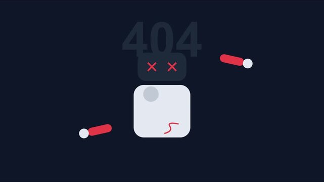 404 error page not found animation with cute minimalist robot character 4k