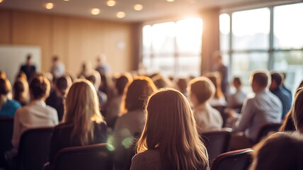 Obraz premium Audience attending a professional conference or business presentation in a bright modern event hall