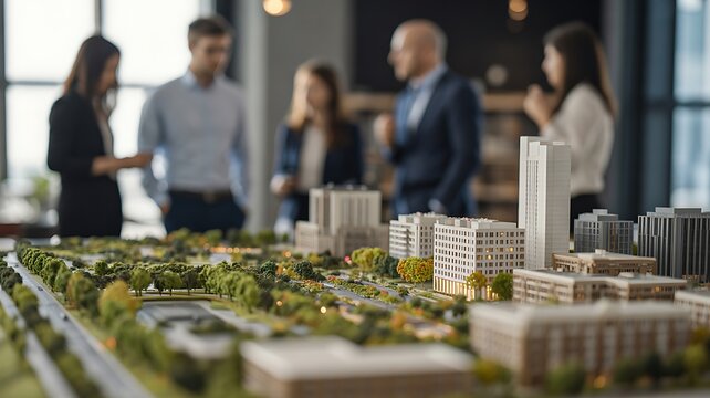 Modern urban development model showcasing sustainable city planning and architectural investment
