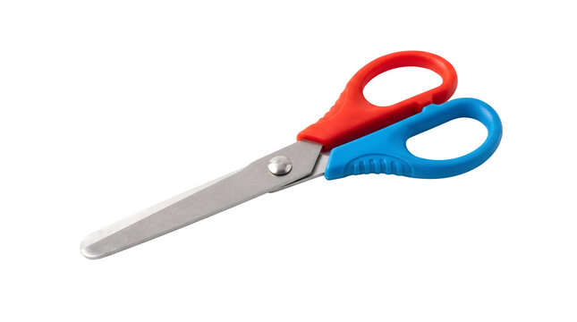 Safety scissors with red and blue handles, stainless steel blunt tip scissors for kids, school supplies for paper cutting