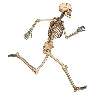 3D render of a human skeleton in motion.