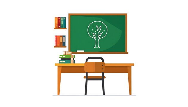 Modern eco-friendly office with green wall and desk.