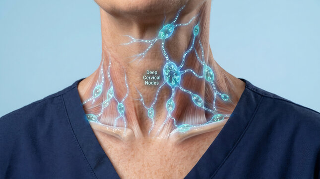 Medical 3D illustration of the human lymphatic system showing deep