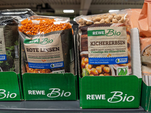 Organic Pulses Selection at REWE Supermarket Display