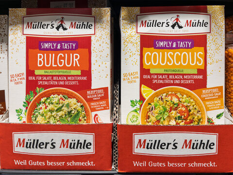 Mullers Muhle Bulgar and Couscous Products on Store Shelf