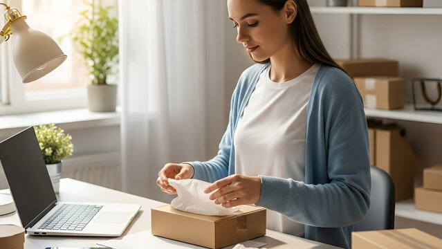 Woman Packaging Product For Shipping Business