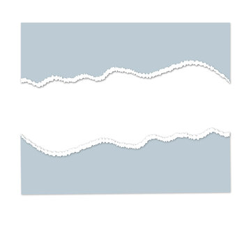 Light gray torn paper frame with ragged edges and empty space in the middle