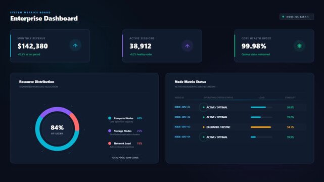 Modern Enterprise Dashboard UI Design with Data Analytics and Performance Metrics.