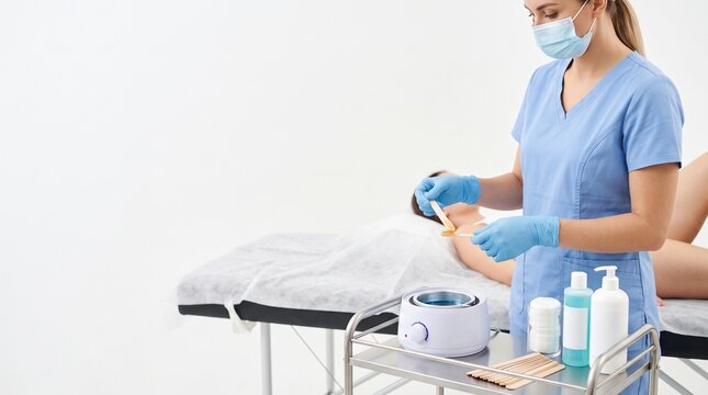 Cosmetologist Applying Blue Hot Wax on Woman for Brazilian Waxing Treatment