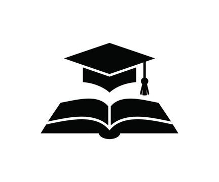 Open Book with Graduation Cap Graduation Education Vector Icon