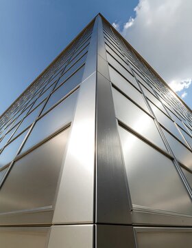 Modern glass pyramid structure in urban plaza.
