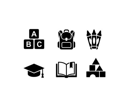 Kindergarten Preschool School Supplies Mini Vector Icon Set