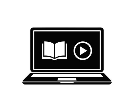 Laptop Online Education E Learning Vector Icon Logo