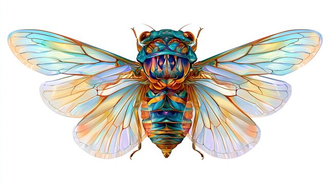 Abstract Cicada Illustration with Iridescent Wings