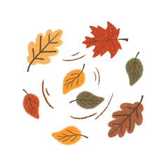 Fototapeta premium hand drawn falling autumn leaves clipart with pencil texture isolated on transparent background