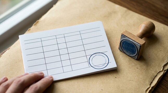 Immunization booklet stamp resting beside a completed dose record page