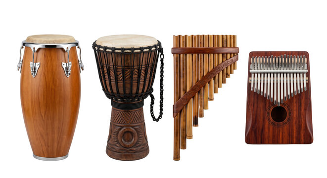 Collection of traditional ethnic musical instruments set