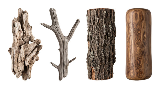 Natural timber elements set with driftwood branch bark log block