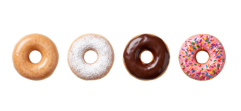 Collection of delicious frosted donuts with varied glazes and sprinkles