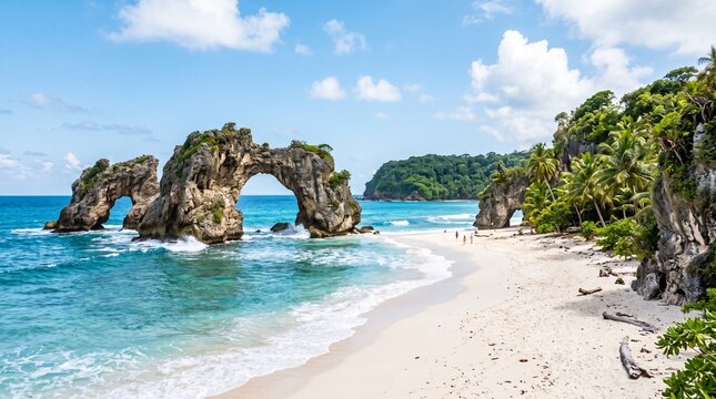 Tropical rock arch beach