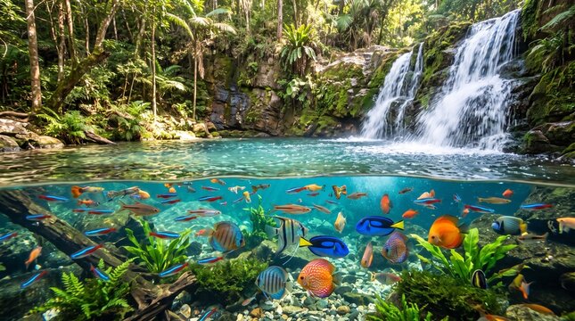 Tropical waterfall lagoon