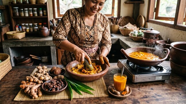 Woman preparing jamu