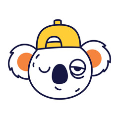 Cool koala face wearing a backward yellow cap. © SmashingStocks