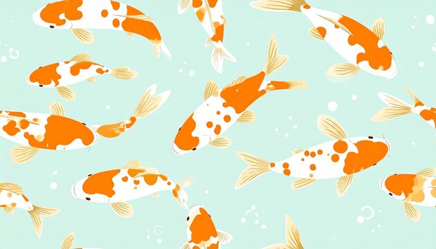 Seamless pattern with orange and white koi fish swimming in light blue water vector illustration